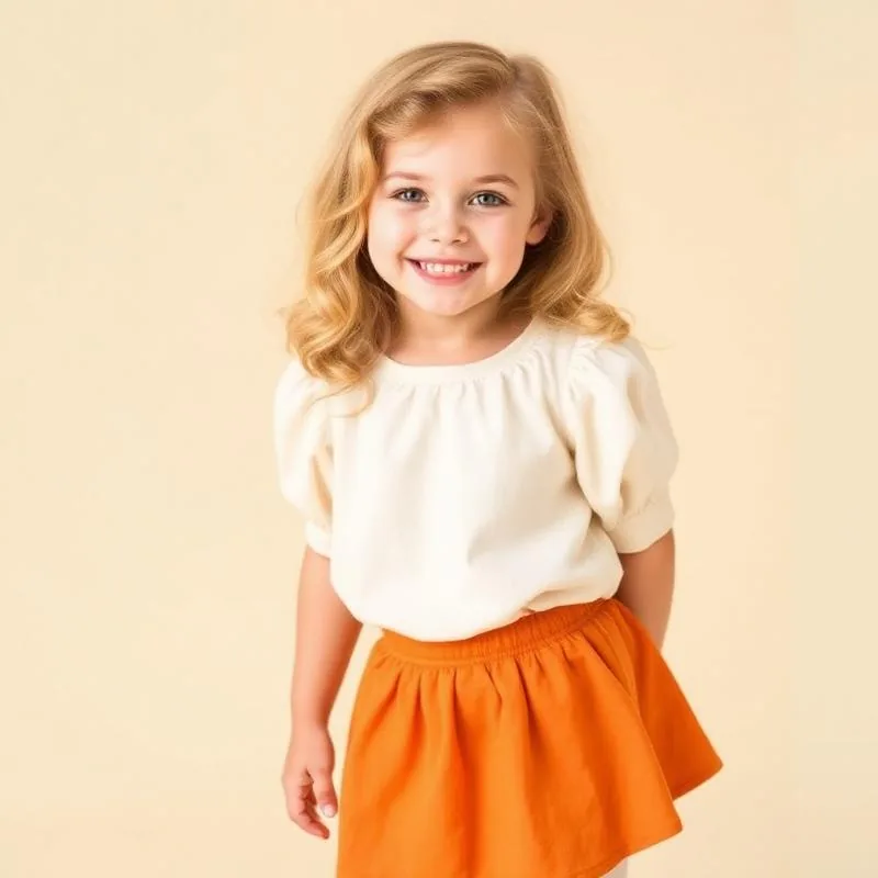 Trendy casual girls outfits for everyday wear in cream and orange